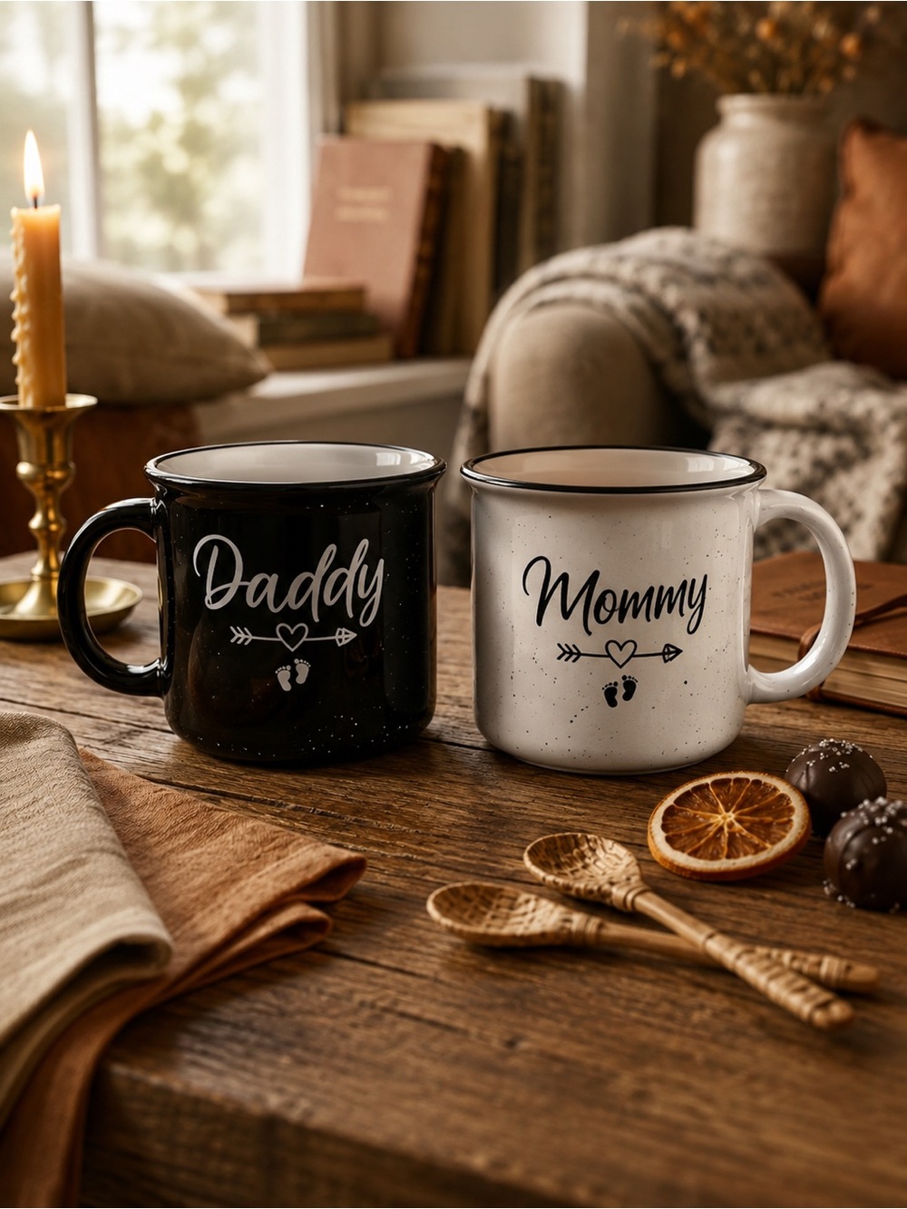 New! Mommy & Daddy Mug gift set black & white Large coffee mugs